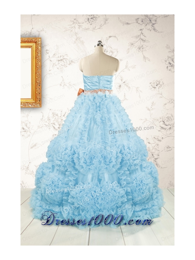 Unique Beading Aqua Blue Quinceanera Dresses for 2015