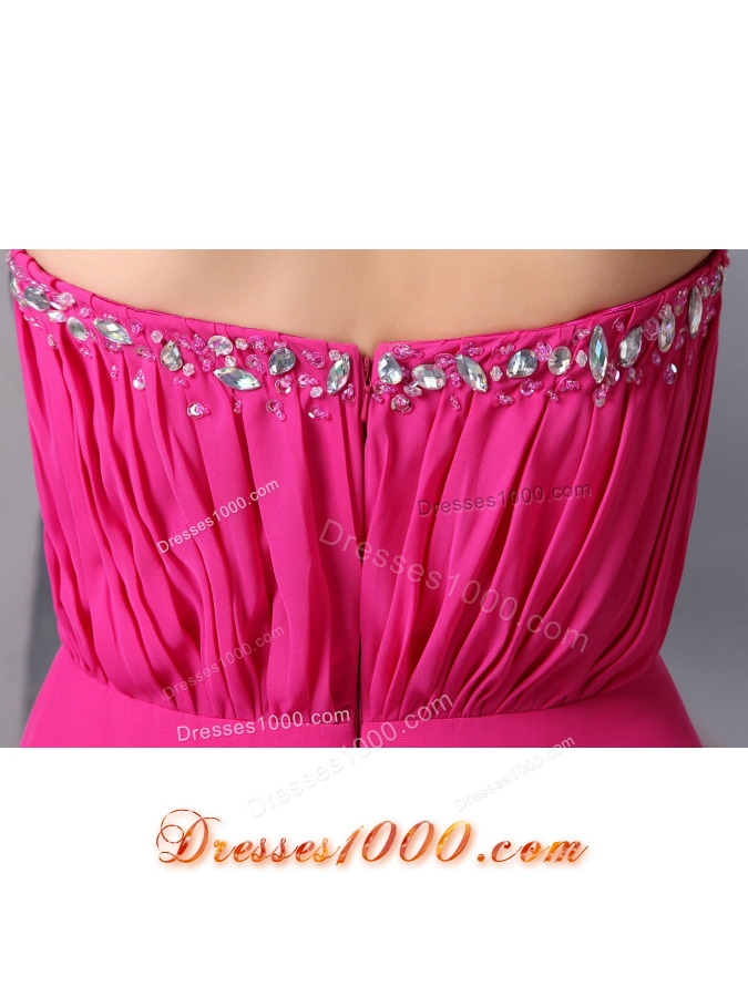 Hot Pink Column Sweetheart Floor Length Beading Prom Dress for 2015