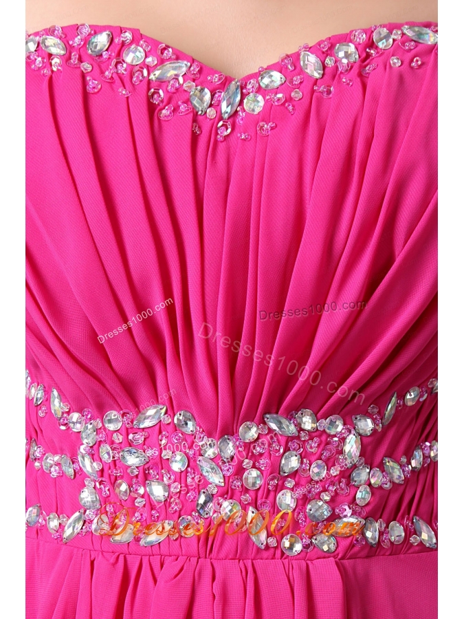 Hot Pink Column Sweetheart Floor Length Beading Prom Dress for 2015