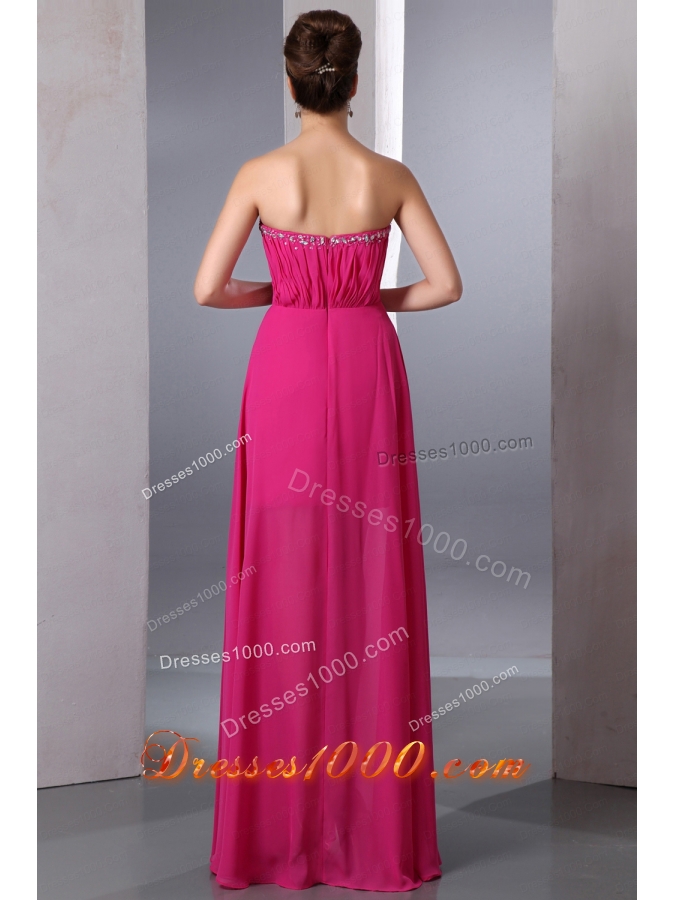 Hot Pink Column Sweetheart Floor Length Beading Prom Dress for 2015