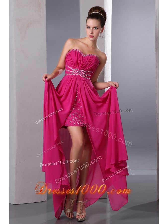 Hot Pink Column Sweetheart Floor Length Beading Prom Dress for 2015