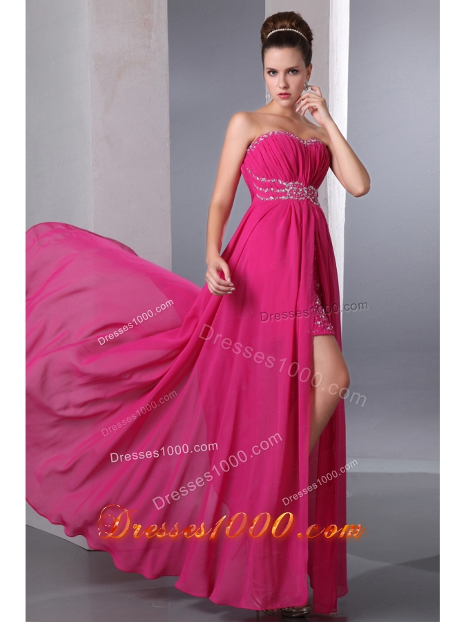 Hot Pink Column Sweetheart Floor Length Beading Prom Dress for 2015