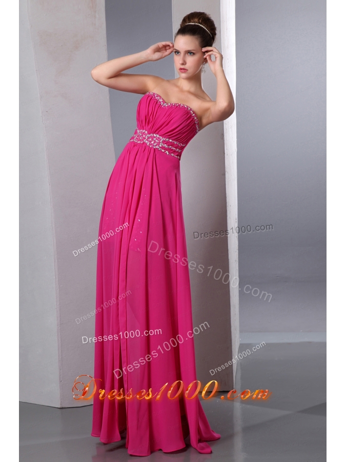 Hot Pink Column Sweetheart Floor Length Beading Prom Dress for 2015