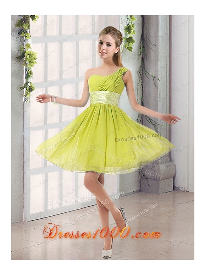 Natural One Shoulder A Line Ruching Lace Up Prom Dress