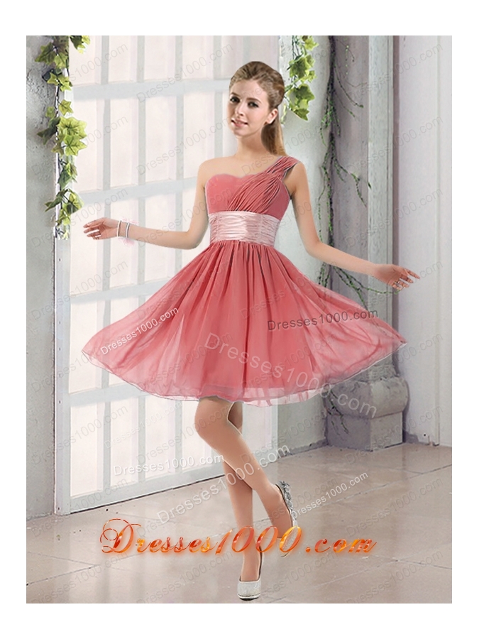 Natural One Shoulder A Line Ruching Lace Up Prom Dress