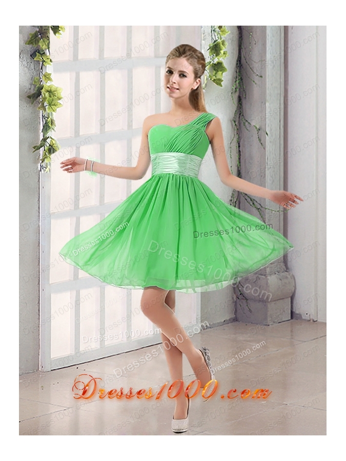 Natural One Shoulder A Line Ruching Lace Up Prom Dress