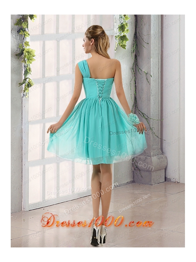 Natural One Shoulder A Line Ruching Lace Up Prom Dress