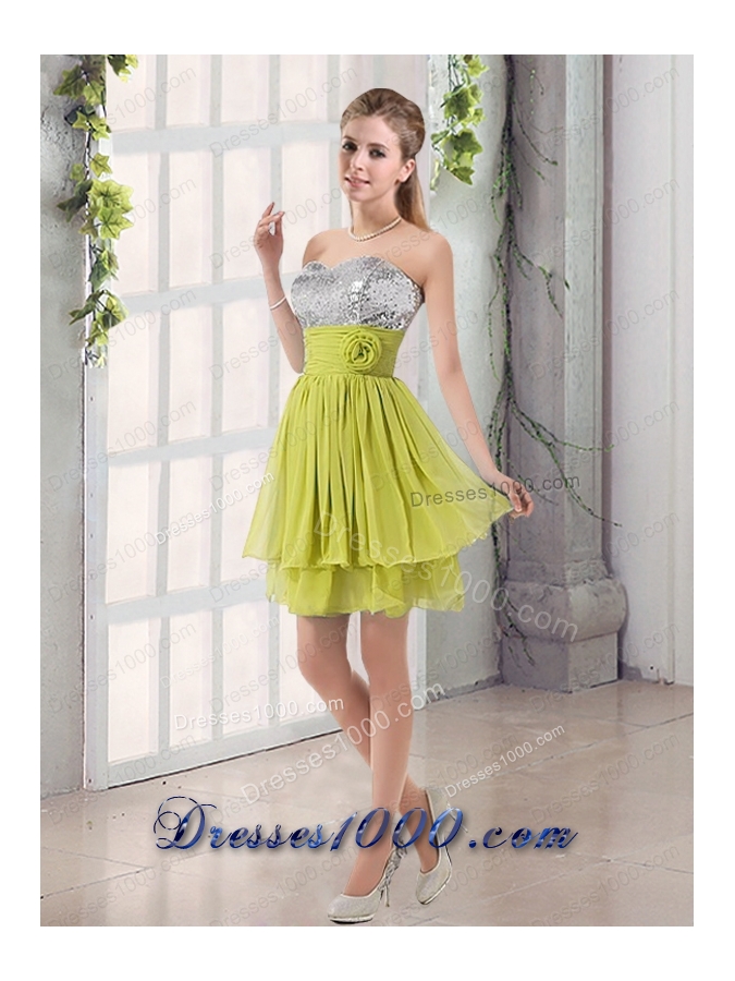 Sweetheart A Line Prom Dress with Sequins and Handle Made Flowers