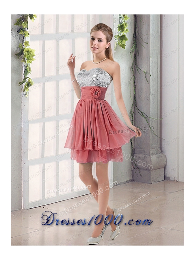 Sweetheart A Line Prom Dress with Sequins and Handle Made Flowers