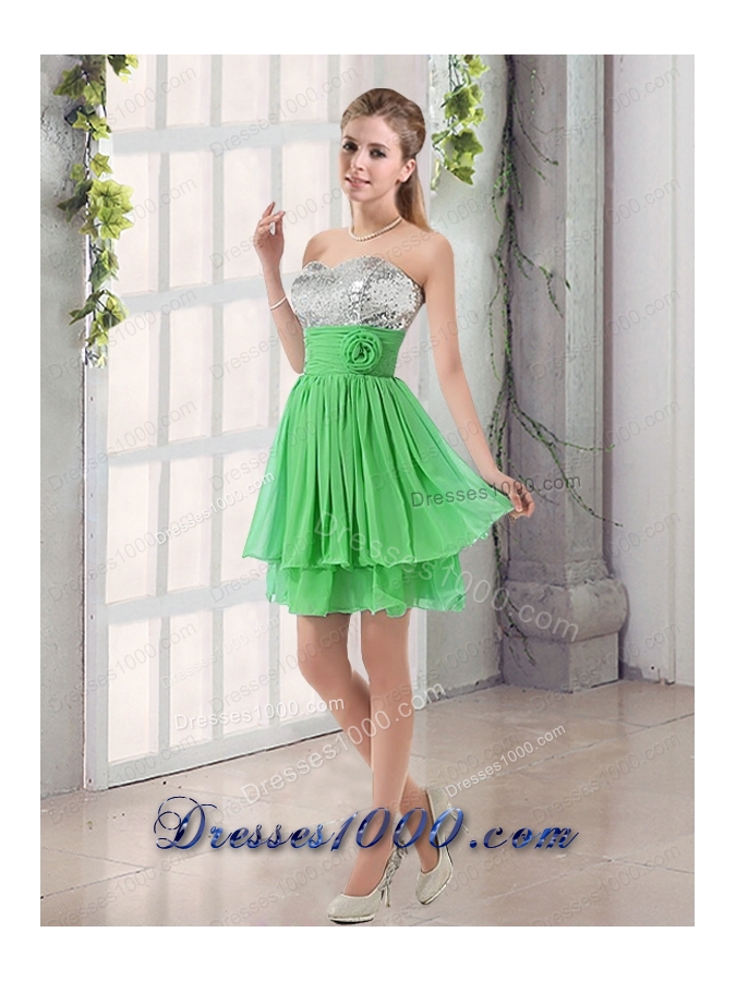 Sweetheart A Line Prom Dress with Sequins and Handle Made Flowers