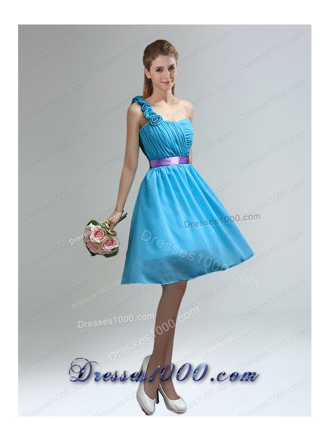 Unique One Shoulder Ruches Teal Prom Dresses with Belt