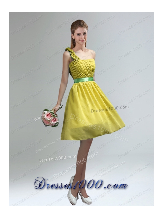 Unique One Shoulder Ruches Teal Prom Dresses with Belt