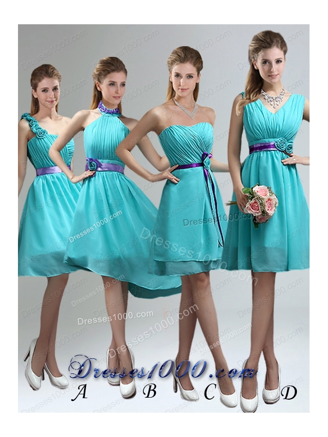 Unique One Shoulder Ruches Teal Prom Dresses with Belt