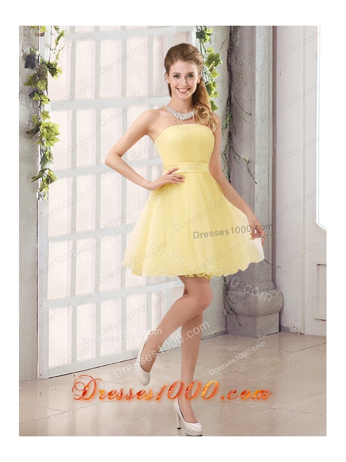 2015 A Line Belt Mini Length Prom Dress with Strapless