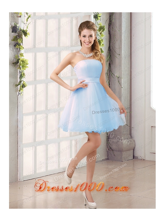 2015 A Line Belt Mini Length Prom Dress with Strapless
