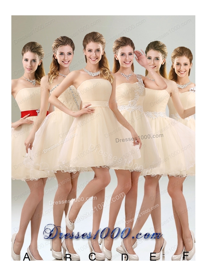 2015 Decent Straps Appliques Prom Dress with Mini Length