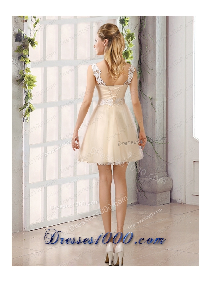 2015 Decent Straps Appliques Prom Dress with Mini Length