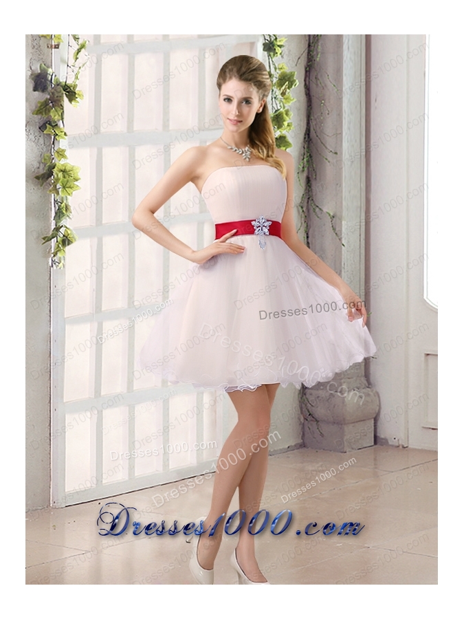 A Line Belt Strapless Prom Dress with Mini Length
