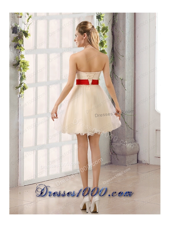 A Line Belt Strapless Prom Dress with Mini Length