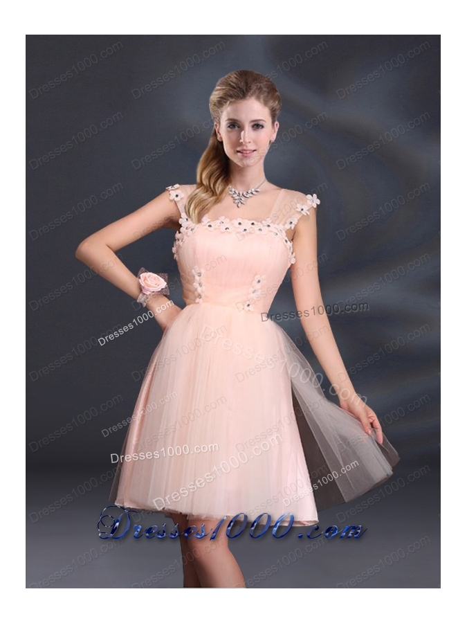 A Line Tulle 2015 Sturning Prom Dresses with Straps