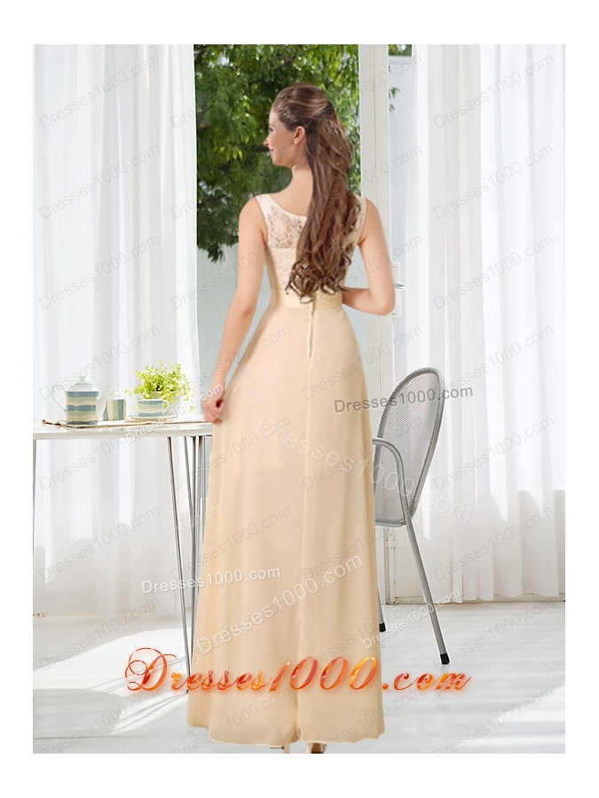 Bateau Empire Prom Dress with Lace and Belt