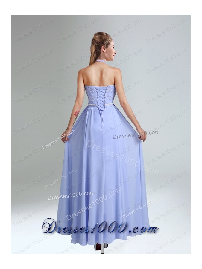Belt and Lace Halter Empire Lace Up Prom Dress for 2015