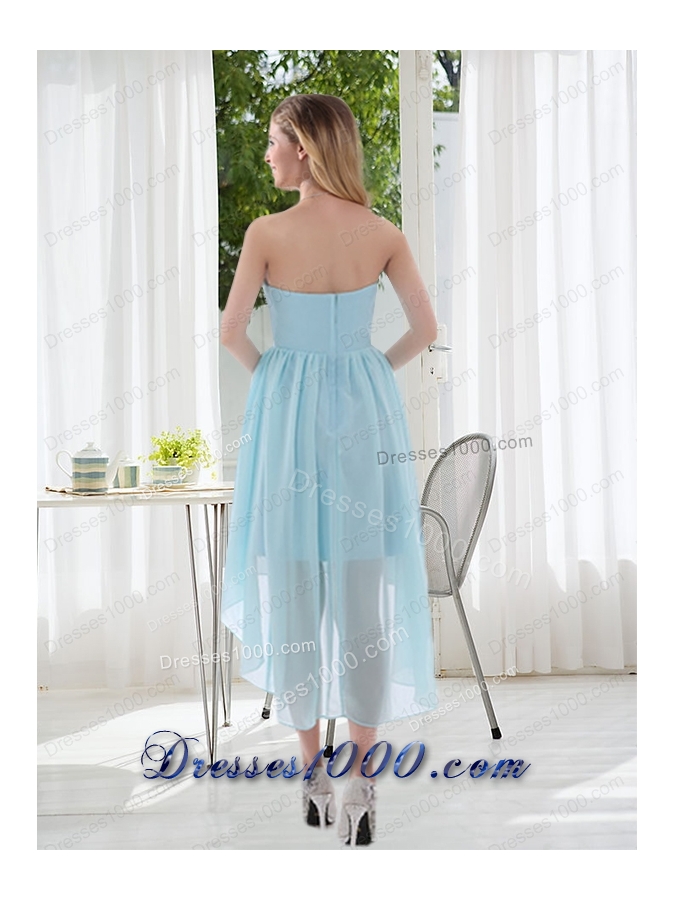 Empire Strapless Hand Made Flowers Prom Dress with High Low