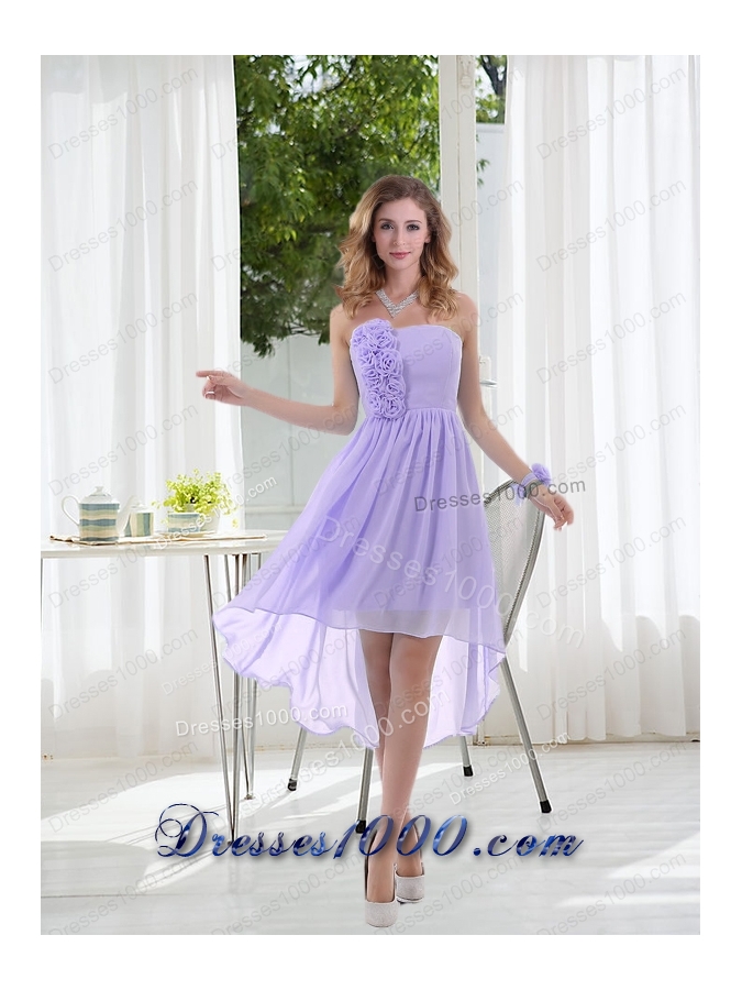 Empire Strapless Hand Made Flowers Prom Dress with High Low