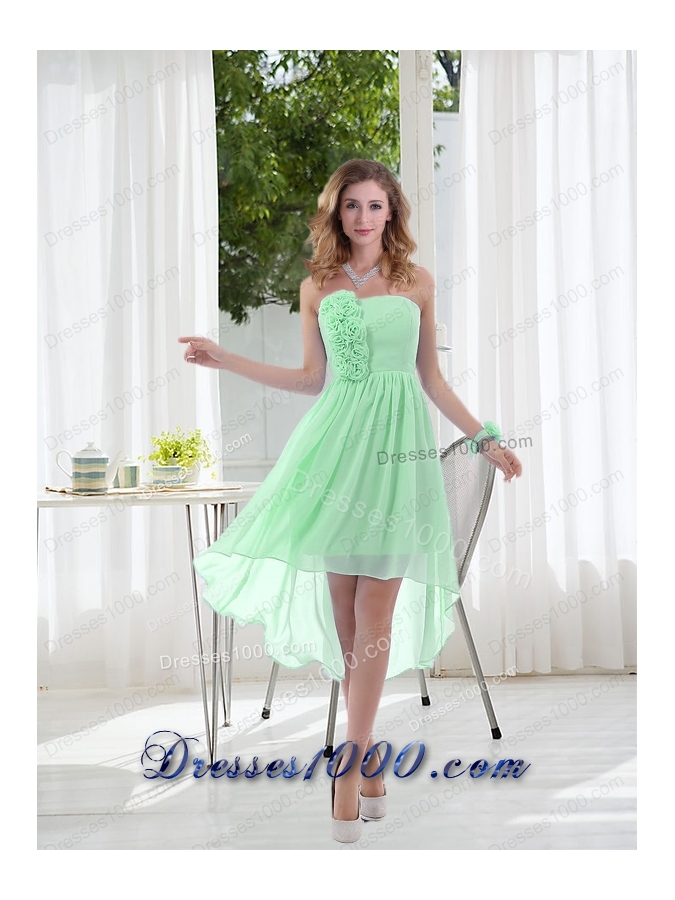 Empire Strapless Hand Made Flowers Prom Dress with High Low