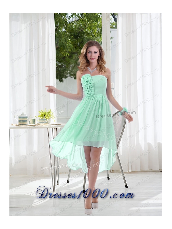 Empire Strapless Hand Made Flowers Prom Dress with High Low