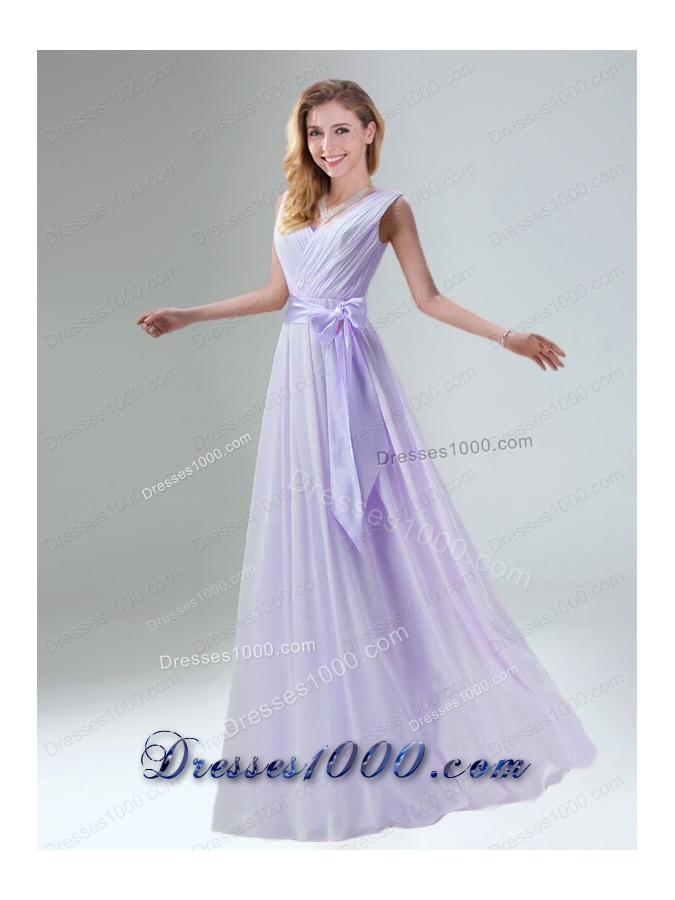 Fashionable Belt Ruching Chiffon Prom Dress with Bowknot