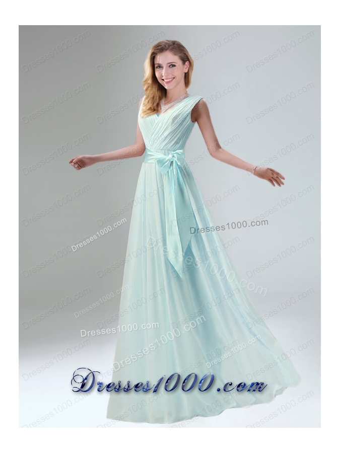 Fashionable Belt Ruching Chiffon Prom Dress with Bowknot