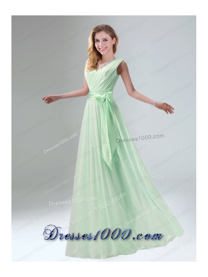 Fashionable Belt Ruching Chiffon Prom Dress with Bowknot