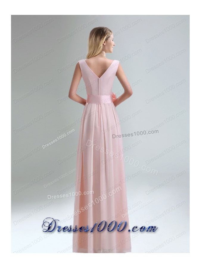 Fashionable Belt Ruching Chiffon Prom Dress with Bowknot