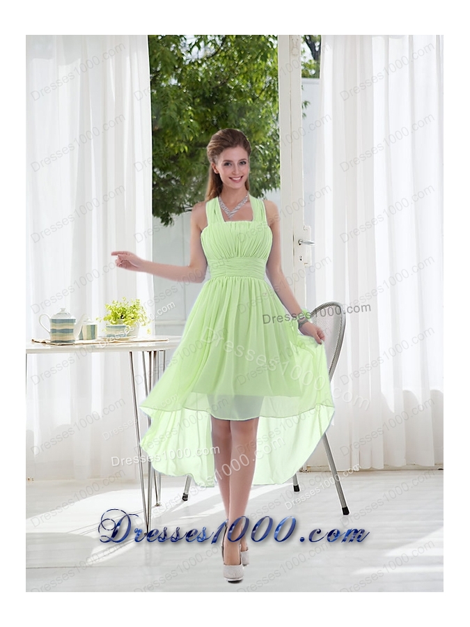 Halter Ruching 2015 Natural Chiffon Prom Dress