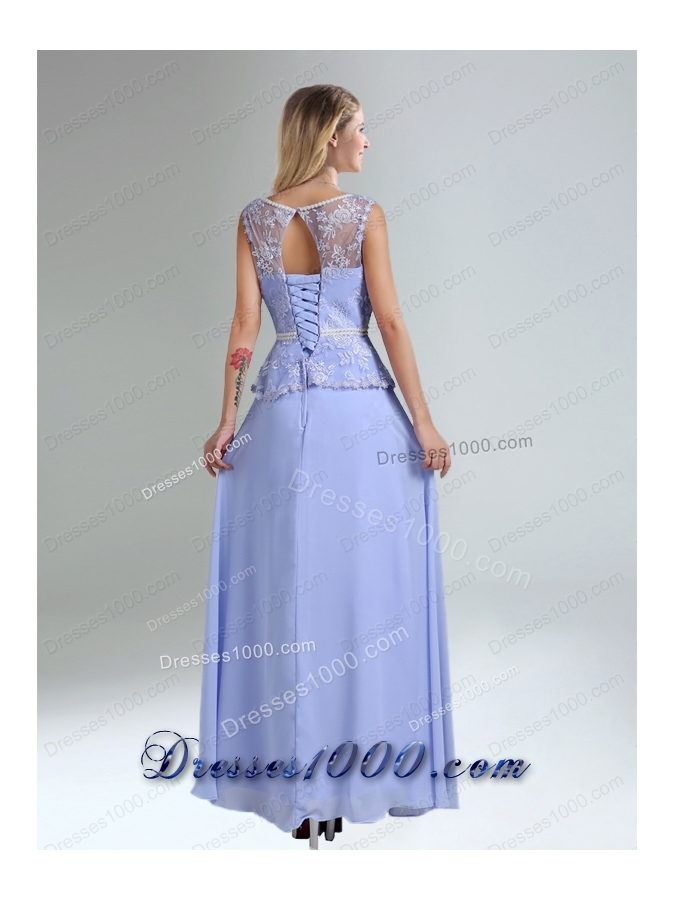 Lavender Belt and Lace Empire 2015 Prom Dress with Bateau