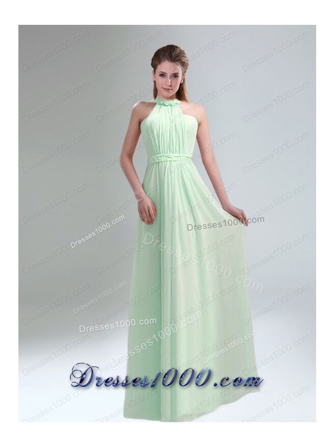 Romantic 2015 High Neck Chiffon Light Pink Prom Dress