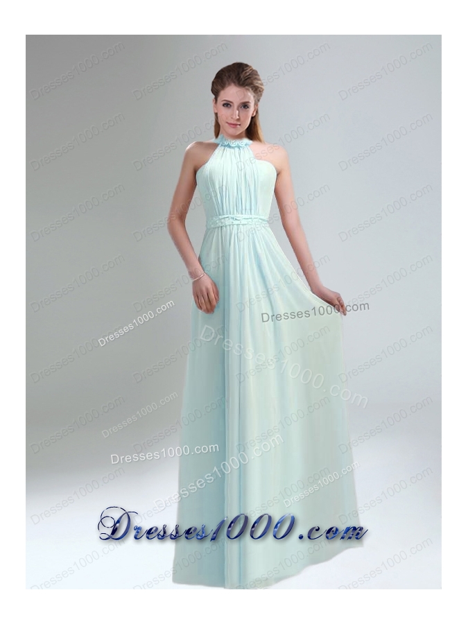 Romantic 2015 High Neck Chiffon Light Pink Prom Dress