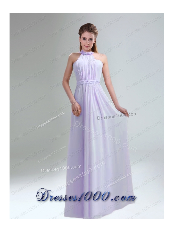 Romantic 2015 High Neck Chiffon Light Pink Prom Dress