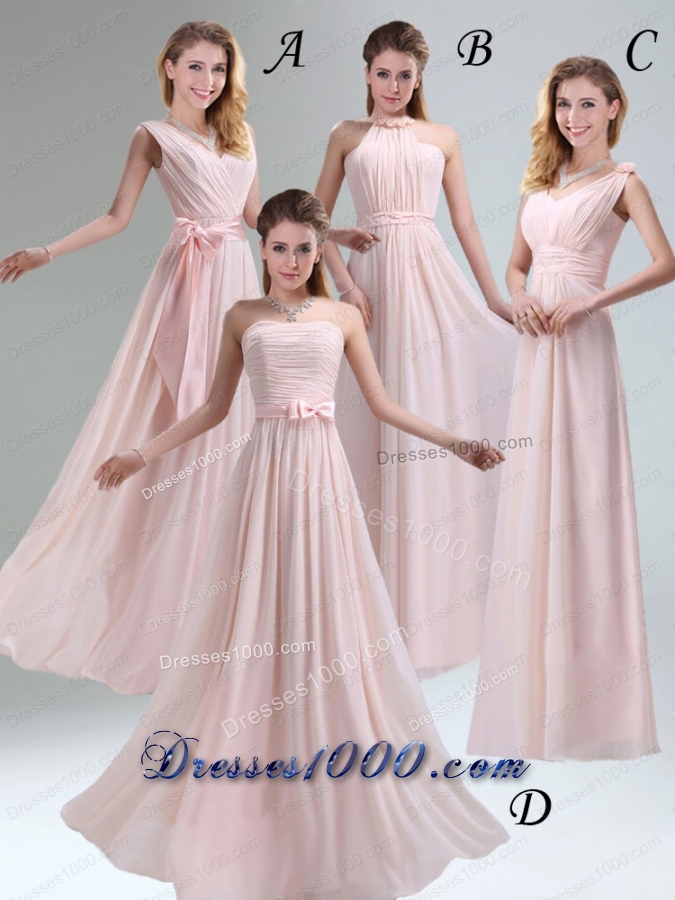 Romantic 2015 High Neck Chiffon Light Pink Prom Dress