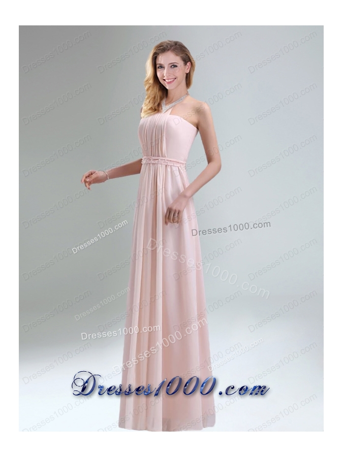 Romantic 2015 High Neck Chiffon Light Pink Prom Dress