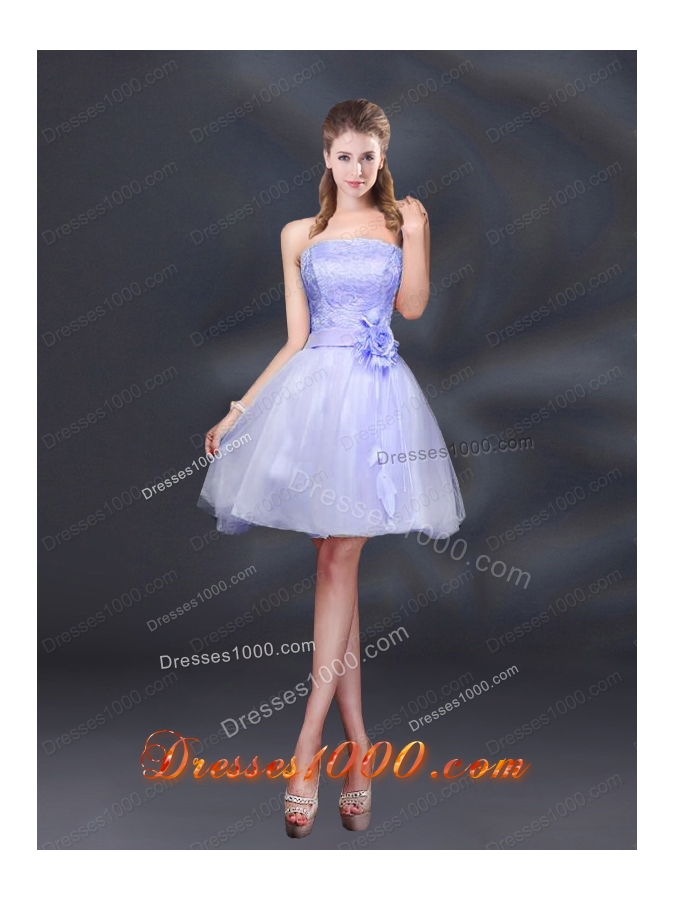 Strapless A Line Hand Made Flowers Prom Dress for 2015
