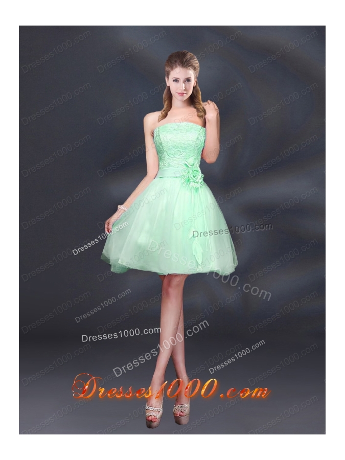 Strapless A Line Hand Made Flowers Prom Dress for 2015