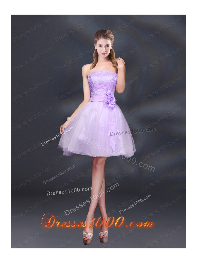Strapless A Line Hand Made Flowers Prom Dress for 2015