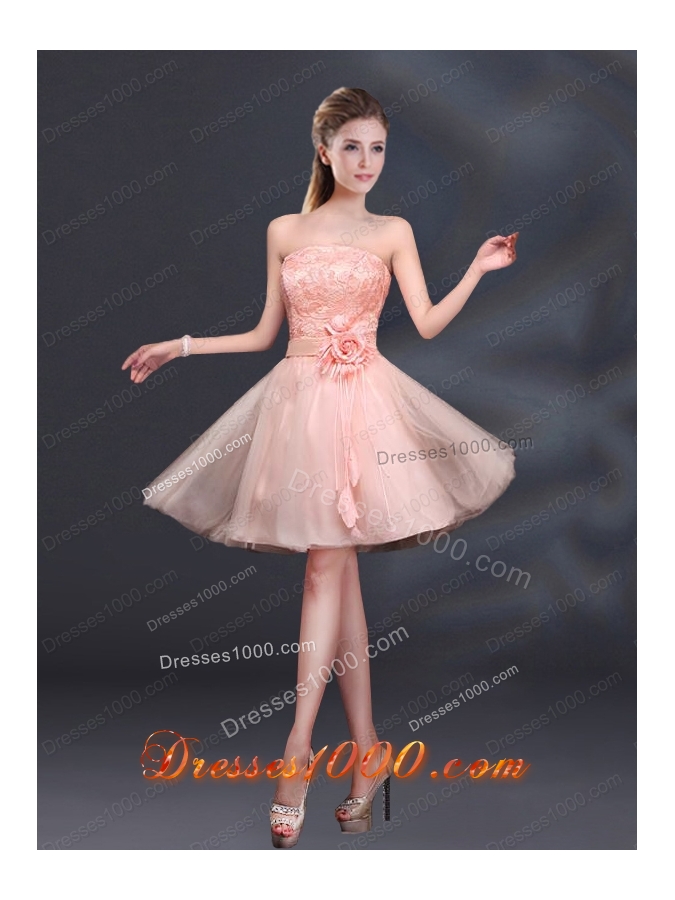 Strapless A Line Hand Made Flowers Prom Dress for 2015
