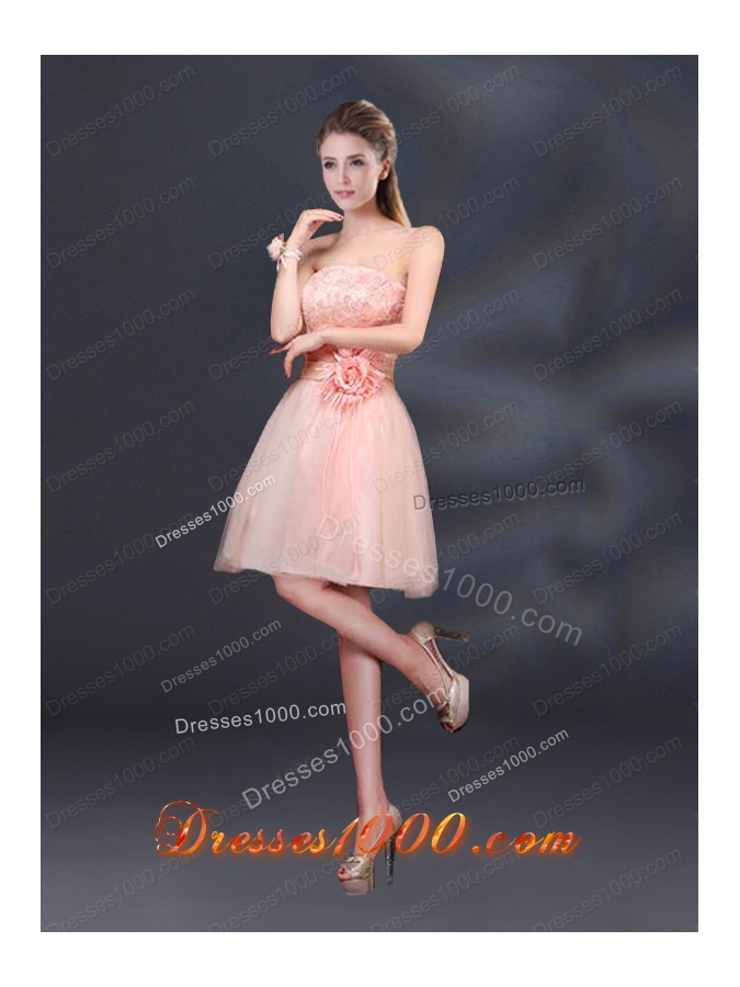 Strapless A Line Hand Made Flowers Prom Dress for 2015