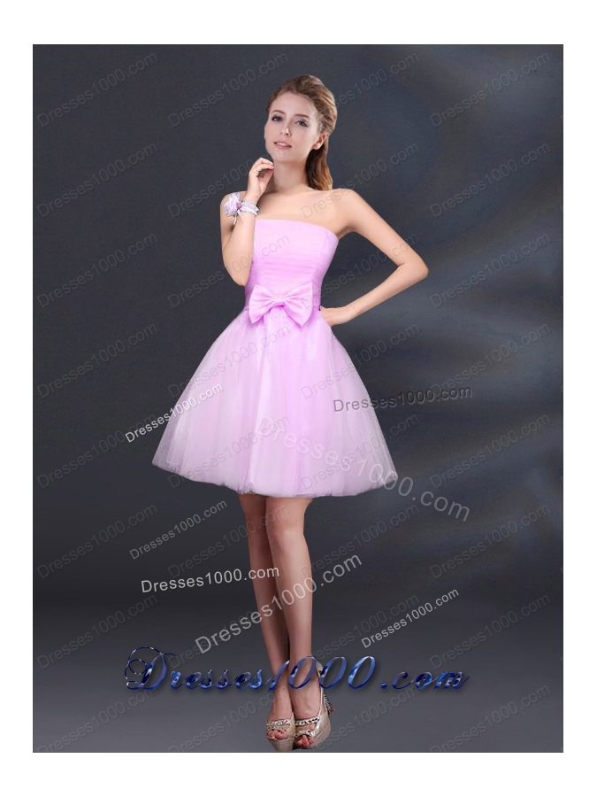 2015 Bowknot A Line Strapless Prom Dress with Lace Up