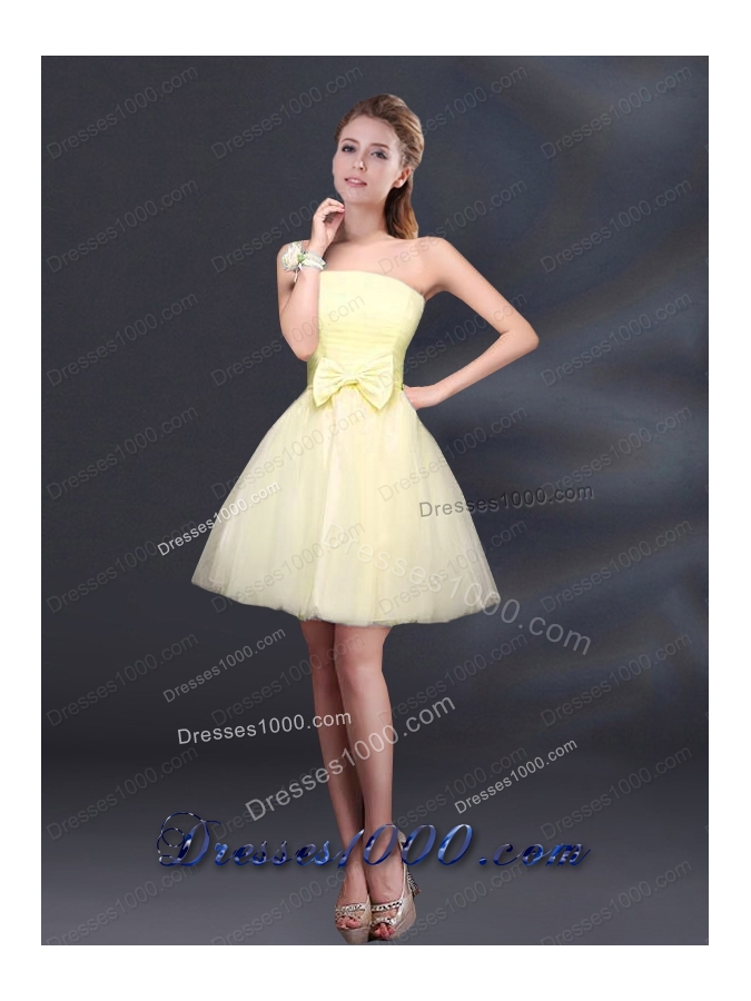 2015 Bowknot A Line Strapless Prom Dress with Lace Up