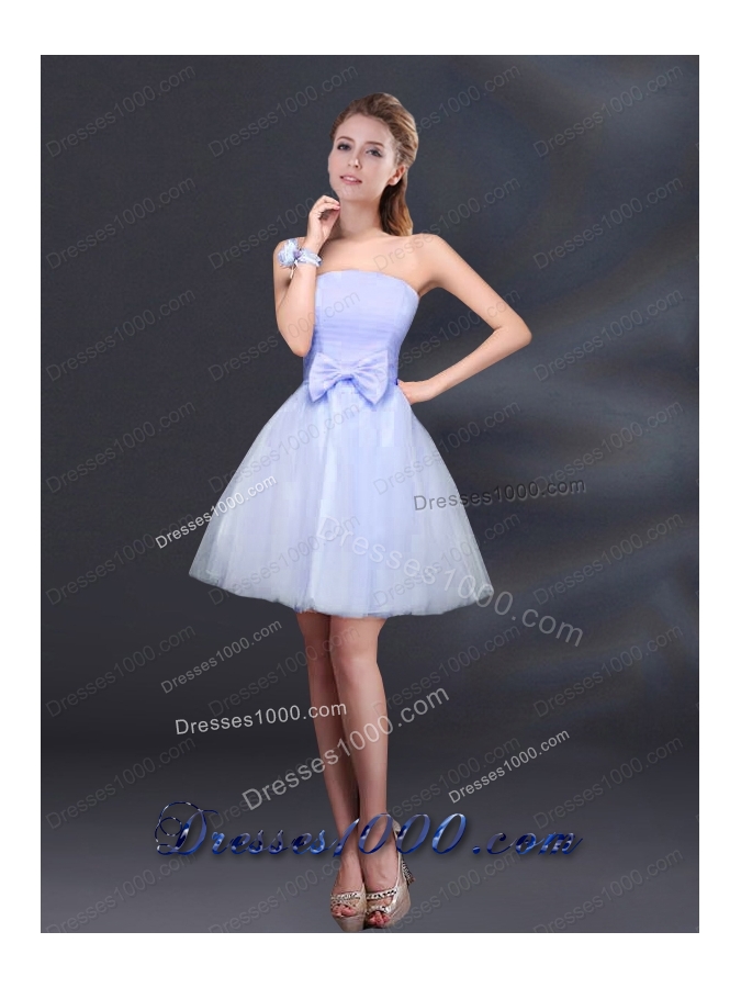 2015 Bowknot A Line Strapless Prom Dress with Lace Up