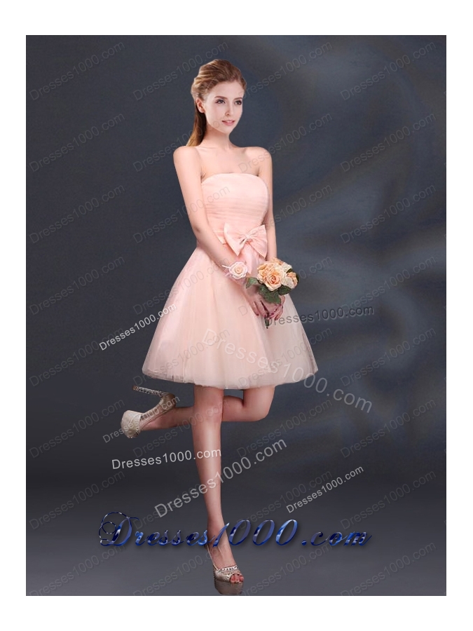 2015 Bowknot A Line Strapless Prom Dress with Lace Up